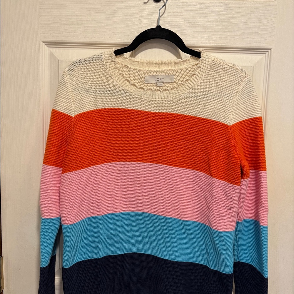 LOFT Women's Colorful Striped Sweater - Cream, Red, Pink, Blue